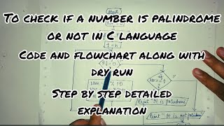 Palindrome number C program | Code and Flowchart | Step by step detailed | YourStudyGuide