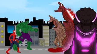 SuperHero: Spiderman & Hulk vs Evolution Of Shin Godzilla LV1,LV2,LV3 | Godzilla Cartoon Animation
