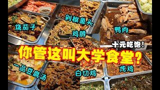 探秘大学食堂排名第一的自选餐！全是中华名菜！太豪华！十元就能吃饱！烤鸭、炖鸡、剁椒鱼头、