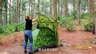 Building a Survival Shelter in a Forest - Camp food from natural herbs