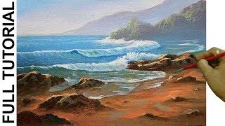 Acrylic Landscape or Seascape Painting Tutorial Morning at Beach with Crashing Waves by JM Lisondra