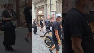 Piano on wheels street performer in Sulmona (in Abruzzo region)