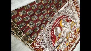 Casual Wear Kalamkari Printed Cotton Saree With Blouse || Pure Kalamkari Painted sarees