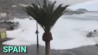 Violent storm with huge waves hit Tenerife, Spain | Mini tsunami