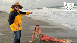 Bill Belichick, 72, hooks girlfriend Jordon Hudson, 24, as a mermaid on the beach for Halloween