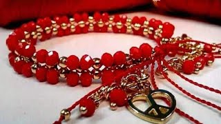 pulsera con hilo y bolas separadoras