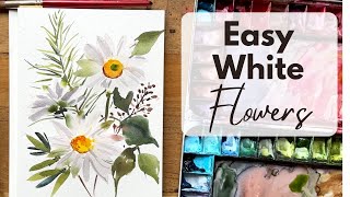 White Daisy Flowers in Loose Watercolour Style for Beginners