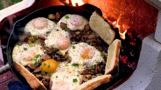 Breakfast Skillet Over The Fire in Cast Iron - No Music – No Voices - Relaxing Cook