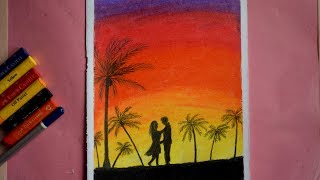 Easy Oil Pastel Drawing For Beginners - A Evening Romantic Couple