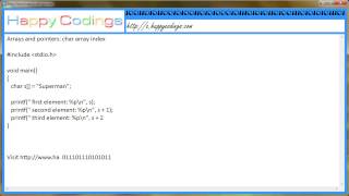 Arrays and pointers char array index c code example