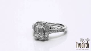 1.6 Ct. Emerald Cut Halo Filigree Vintage Engagement Ring - TwoBirch - TB-ENG-278-WG-I8L