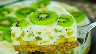 Nagyon finom, sütés nélkül és kalóriaszegény! Kiwis és banános joghurttorta