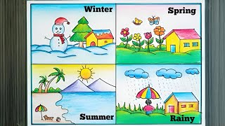 Four Seasons Drawing | How to Draw Four Seasons for kids | Weather Season Drawing Idea #season