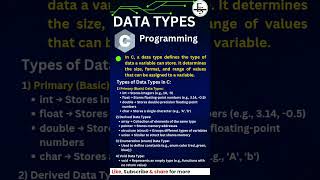 Data Types in c programming #cprogramming #codealong #include #clanguage #coding #youtubeshorts