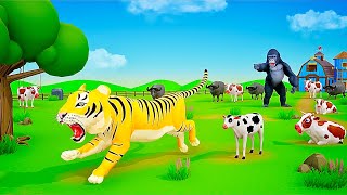 Cow, Lion, Tiger, Fox, Sheep, Goat - Funny Fight Challenge - Farm Animals vs Wild Animals