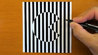 How To Draw Geometric PAC-MAN Optical Illusion Art - 3D Trick Art on paper tutorial