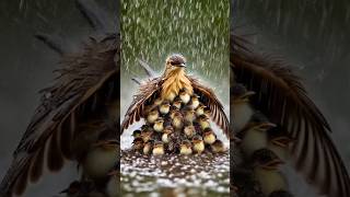 Heartwarming Moment: Mother Bird Protects Her Babies in the Rain 🌧️❤️\