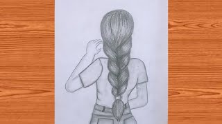 how to draw a girl backside braid hairs|easy braid drawing tutorial