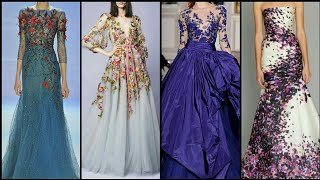 Stunning And Elegant 3D Flowers Embroidery/Aplique Gown Dress Design/New York Fashion