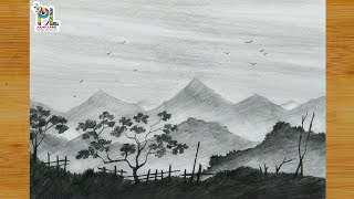 Pencil drawing landscape mountains for beginners | Pencil shading easy landscape