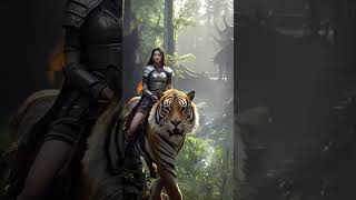 Female Warrior Riding a Fierce Tiger! 🐯⚔️#ai  #femalewarrior  #tiger  #aigenerated  #deepseek