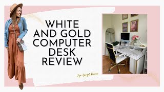 White and gold computer desk