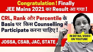 In which Counselling should you participate on the Basis of CRL, Rank, & Percentile! JEE Result 2021