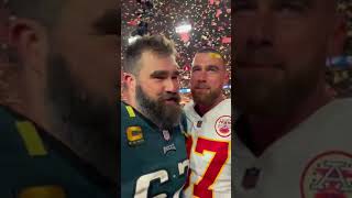 The Kelce Brothers embrace one another after the Chiefs Win 🥲 #shorts #Superbowl #NFL #Kelce
