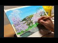 spring cherry blossoms bridge acrylic landscape painting 04