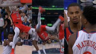 Bennedict Mathurin runs under Dejounte Murray after dunk and almost ends badly 😬