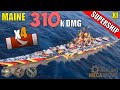 SUPERSHIP Maine 4 Kills & 310k Damage | World of Warships Gameplay