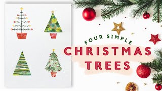 Four Simple Watercolour Christmas Trees | Easy Christmas Cards