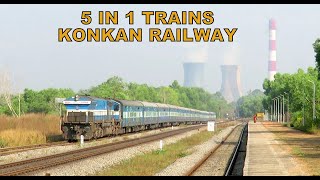 [5 in 1 Trains] Beautiful Konkan Railway : Trains at Unique Nandikoor Station Behind Power Plant