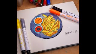 French Fries Drawing | Drawing with markers | Easy drawing tutorial