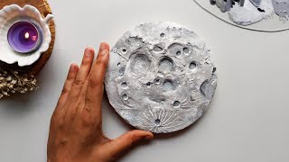 Textured moon painting | 3D moon painting| Round canvas acrylic painting