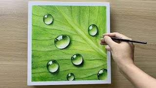 Daily challenge #148 / Acrylic / Painting water drops on leaf
