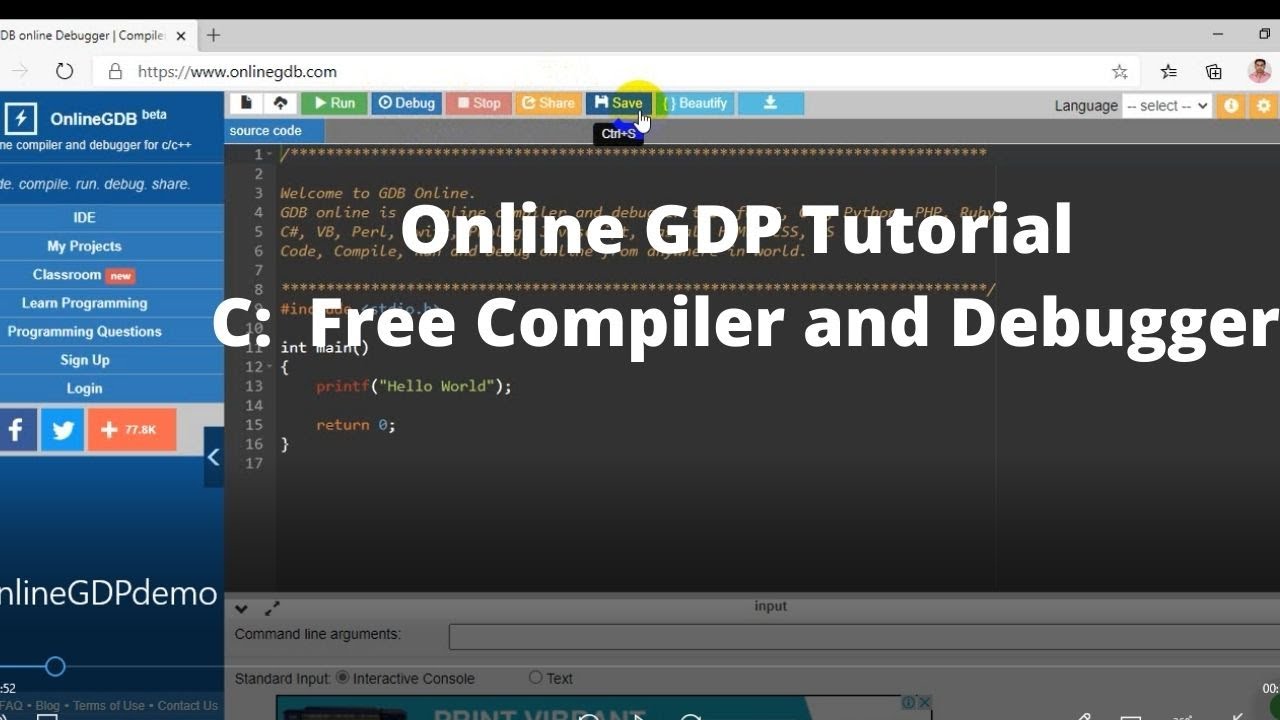 Online GDB Tutorial C Free Compiler And Debugger - YouTube