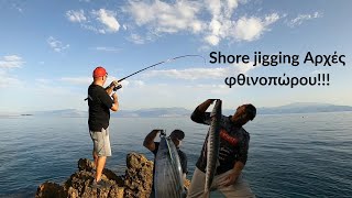 Ψάρεμα Shore jigging αρχές φθινοπώρου  Παλαμίδες και μεγάλος λούτσος!!! Shore jigging fishing !!!