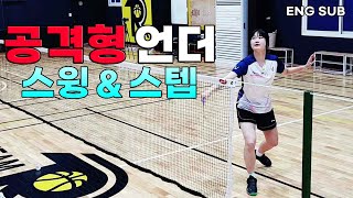 Demonstration of practical understrokes by female badminton coach