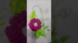 pink flower with green leaf work