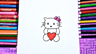 How to draw hello kitty with love heart easy drawing