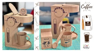 Cardboard Coffee Machine, Mug, Sugar Bolw, Spoon and Milk Carton | HappyBankyCraftymom