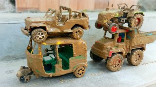 Muddy Auto Rickshaw And Tractor Train Accident And Water Jump Muddy Cleaning | T