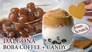 How to Make Dalgona Boba Coffee (Inspired by Xing Fu Tang)| Homemade Tapioca Pearls \u0026 Dalgona Candy!