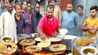 AUTHENTIC PUNJABI DESI BREAKFAST AALO SAAG PARATHA MAKING | FAMOUS LAHORI STREET FOOD