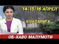 14-15-16 АПРЕЛ КУНЛАРИ УЧУН ОБ ХАВО МАЛУМОТИ, ob havo