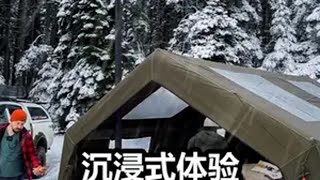 雪地森林搭建帐篷露营地，和小猫一起户外生活，惬意享受露营生活 雪中露营 暴雪露营 沉浸式露营