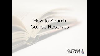 CUA Libraries: How to Search Course Reserves