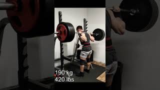 190 kg / 420 lbs Squat Double @ 66 kg / 145 lbs BW #shorts