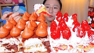 SUB) Classic tiramisu cake strawberry triple🍓 Eating Show. Dessert Mukbang